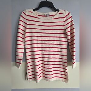 Madewell Red Cream Striped Knit Top Side Zip XS Extra Small